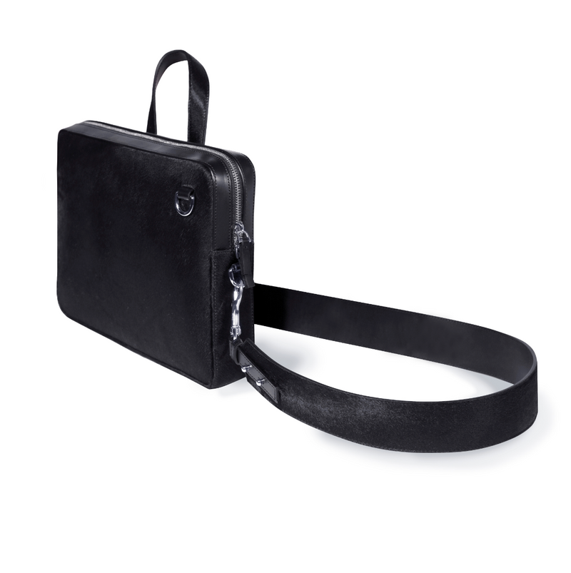 Side view of the Calf-hair Convertible Brief attached to the Calf-hair Cross Body Strap